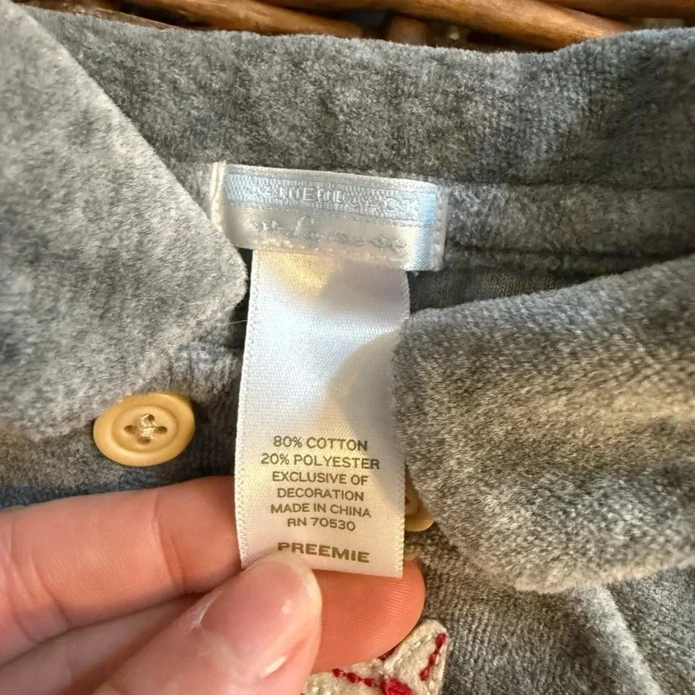 Janie and Jack Gray Velour Transportation One Piece Jumper Size Preemie